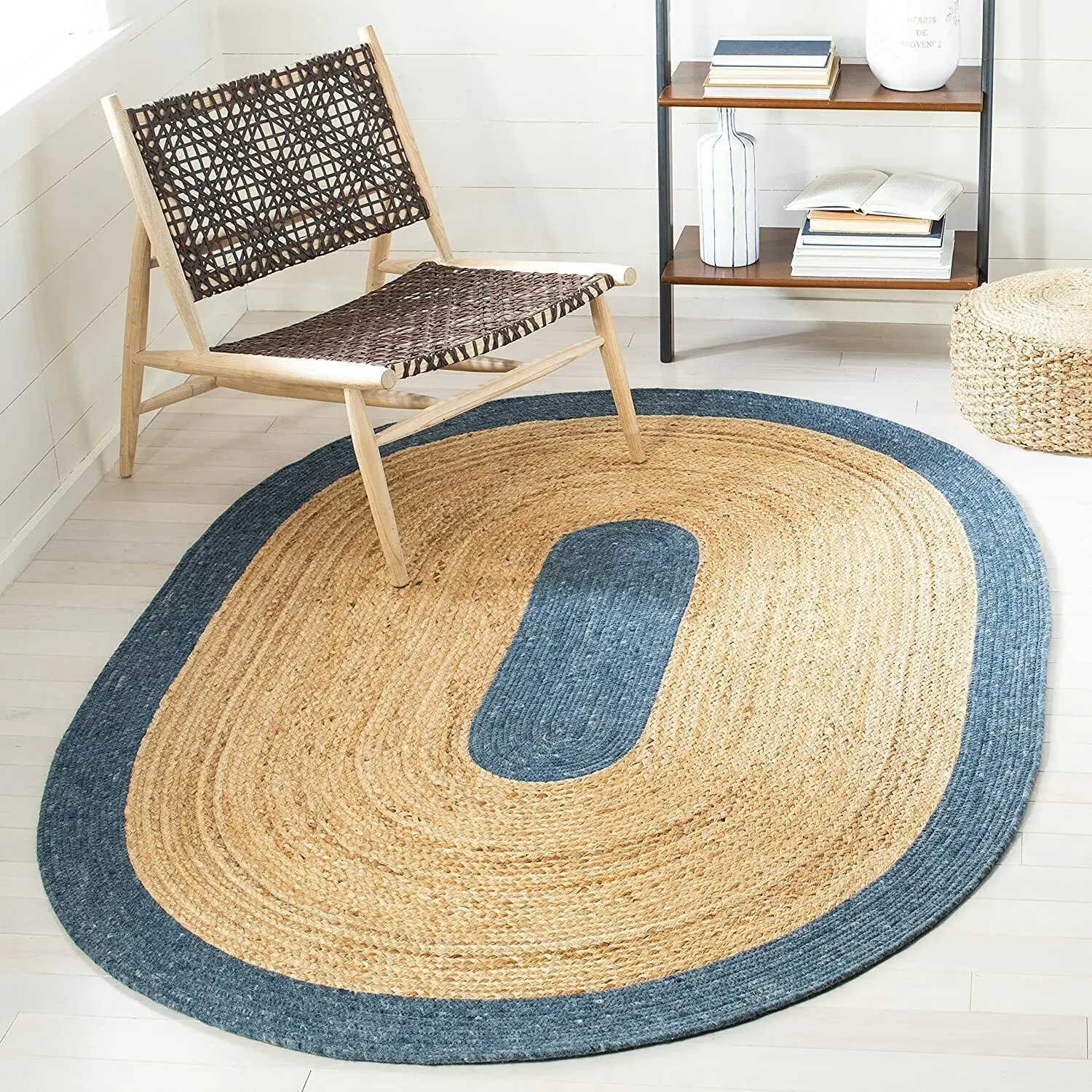 

Rug 100% natural jute braided oval Rug reversible Living modern rustic look rug