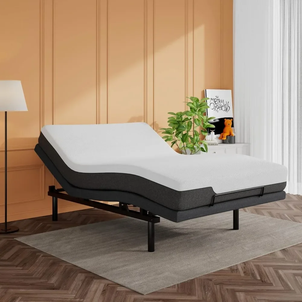 Ergonomic Adjustable Bed Base, Upholstered Bed Frame with Upholstered Motor, Motorized Head and Foot Incline