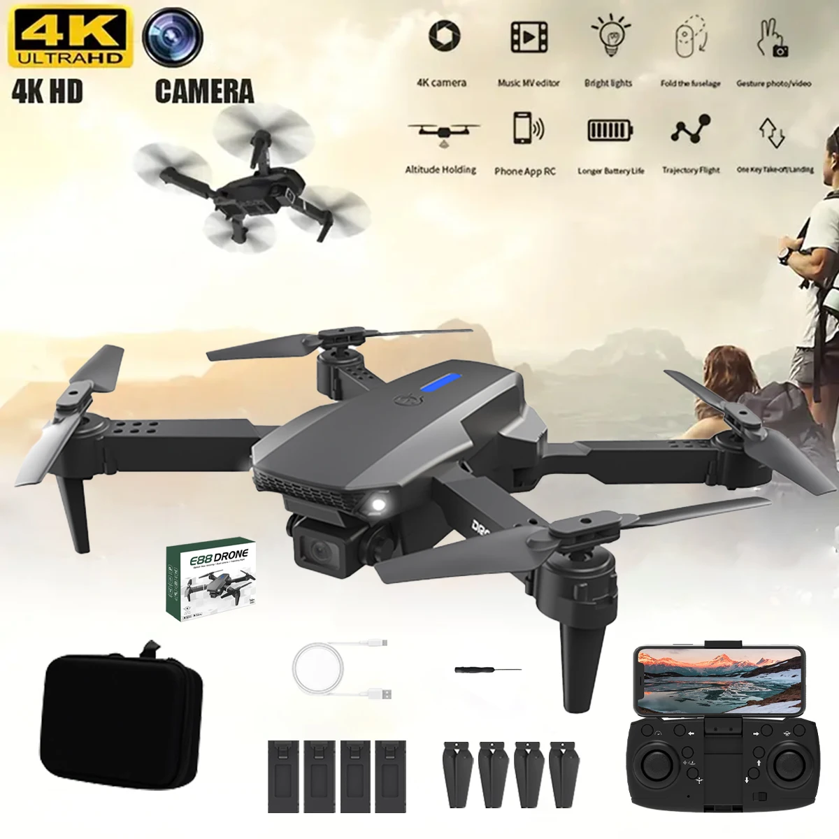 

Pocket - Size Foldable Drone for Travel, 4K HD Camera, Optical Flow Stabilization, 40M Remote, Ultra - Portable for Capturing Tr