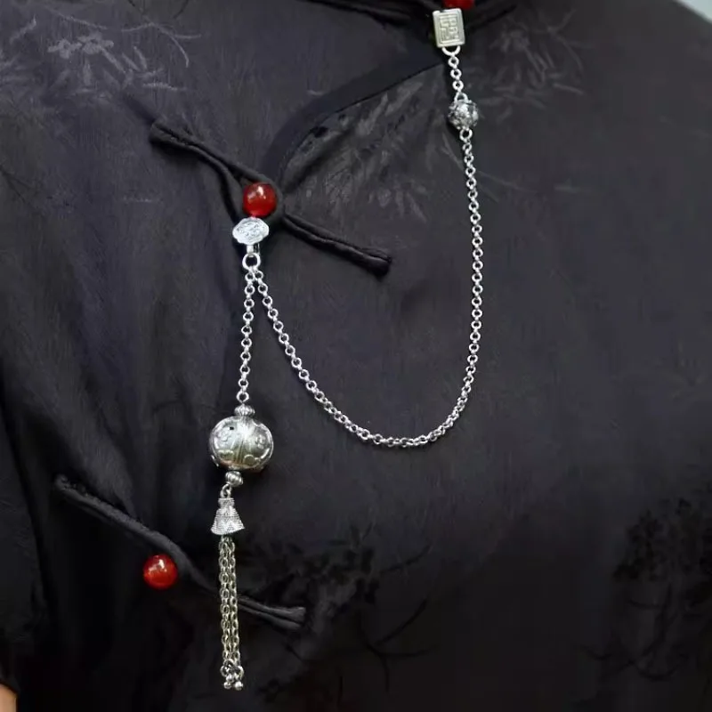 Retro Chinese style cheongsam tassel accessories long brooches for women 925 silver Ruyi broche charms banquet jewelry