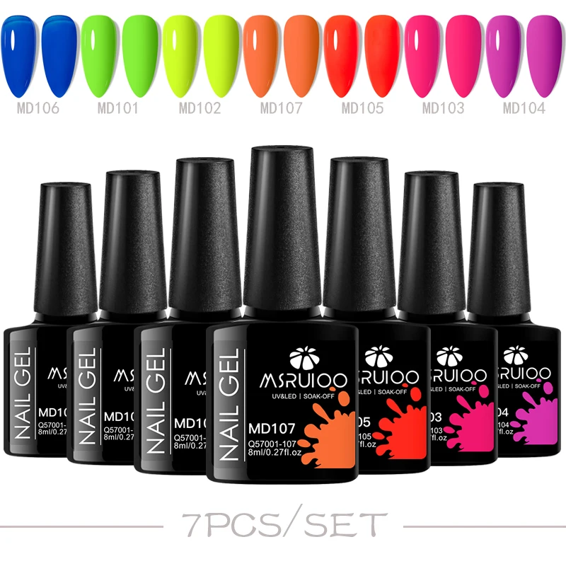 MSRUIOO 7 szt. Różowy Nude Kawa Kolorowy Lakier Żelowy do Paznokci Akcesoria do Paznokci Neonowy Makaronowy Lakier Żelowy do Paznokci do Manicure