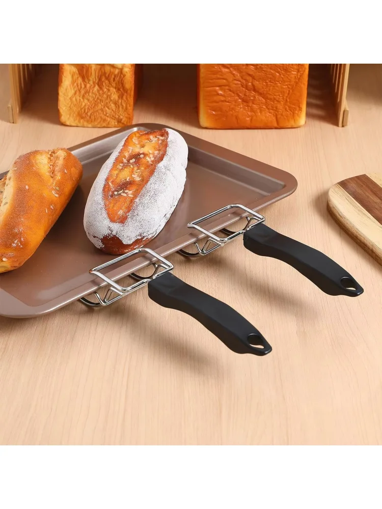 Oven tray clips, 2 pieces, made of stainless steel with heat-resistant handle, hanging loop, baking tray clamp