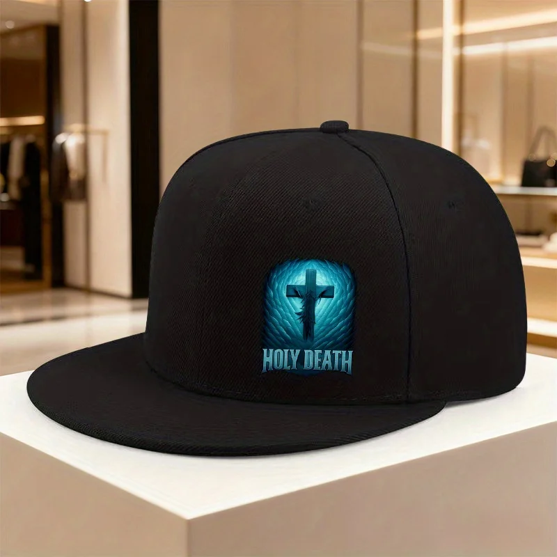 Gorra de Béisbol con Gráfico de la Santa Muerte y Cruz Cristiana, Unisex, de Poliéster, Estilo Urbano, con Cierre a Presión, Accesorio Informal