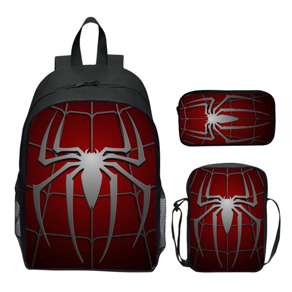 Children Backpack 16 inches Spider School Bag Gift for back to School Boy Favorite with Two Small Bags