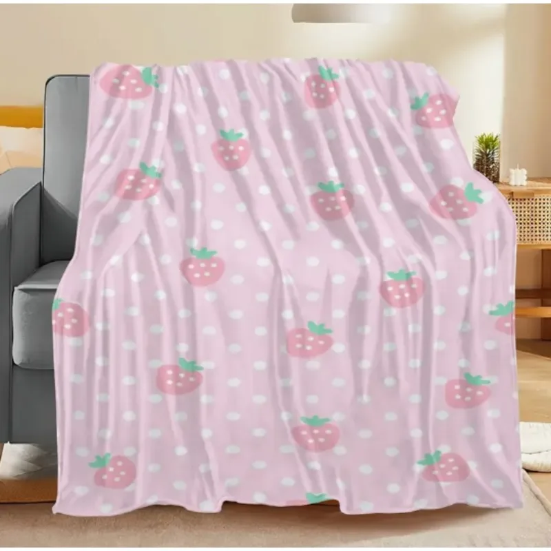 بطانية مطبوعة بالفراولة الوردية - بطانية أريكة منزلية ناعمة ودافئة للاسترخاء في المنزل أو المطبخ أو التخييم