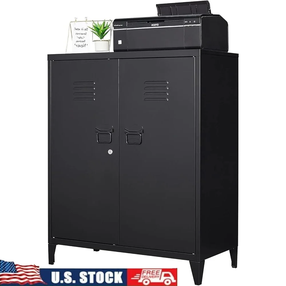 

Metal Storage Cabinet with Locking Doors Adjustable Shelves Home Office Cabinet Durable Steel Garage Laundry Kitchen School