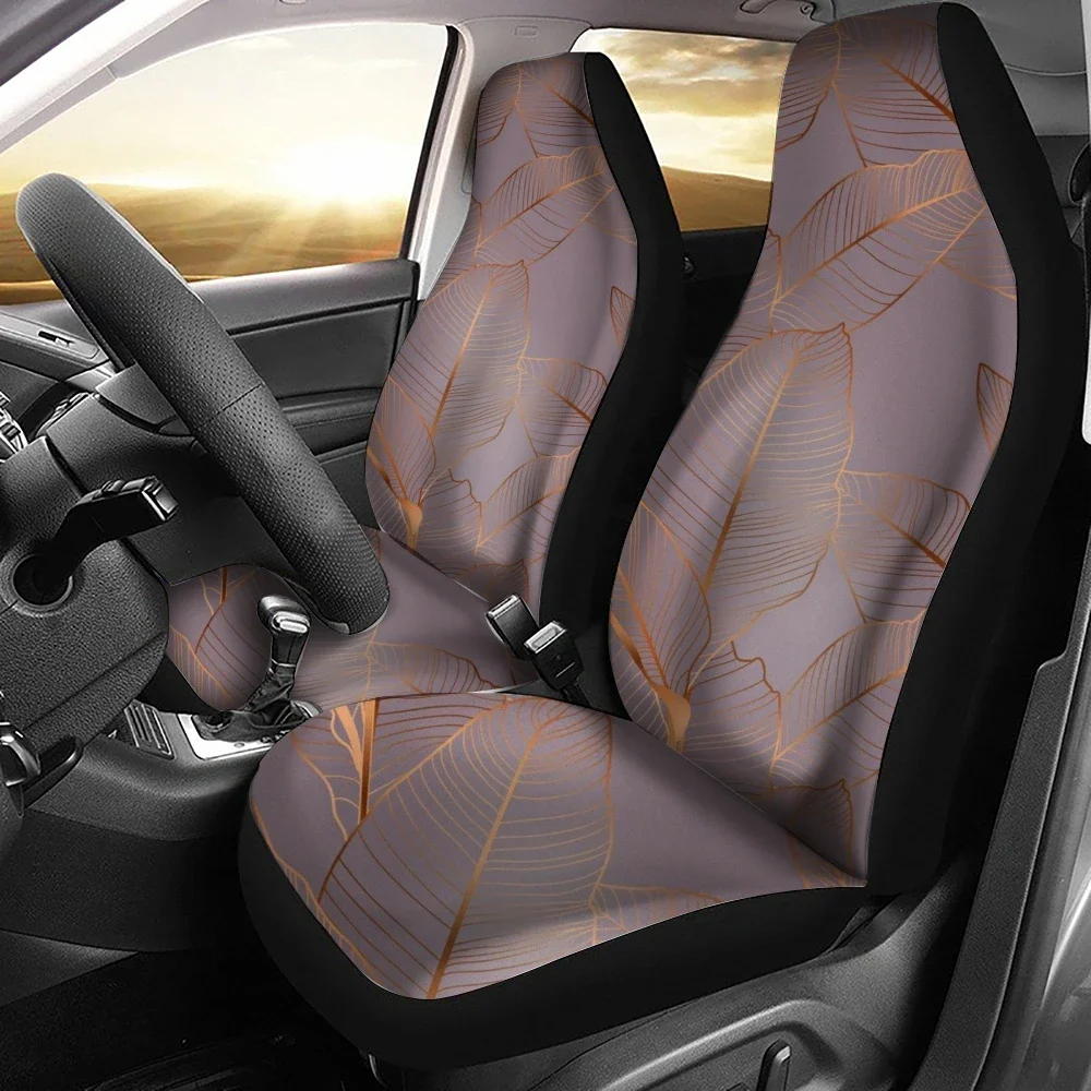 Gold Leaf Pattern Car Seat Cover Fits Most Car Interior Accessories Set of 2 Universal Front Seat Covers