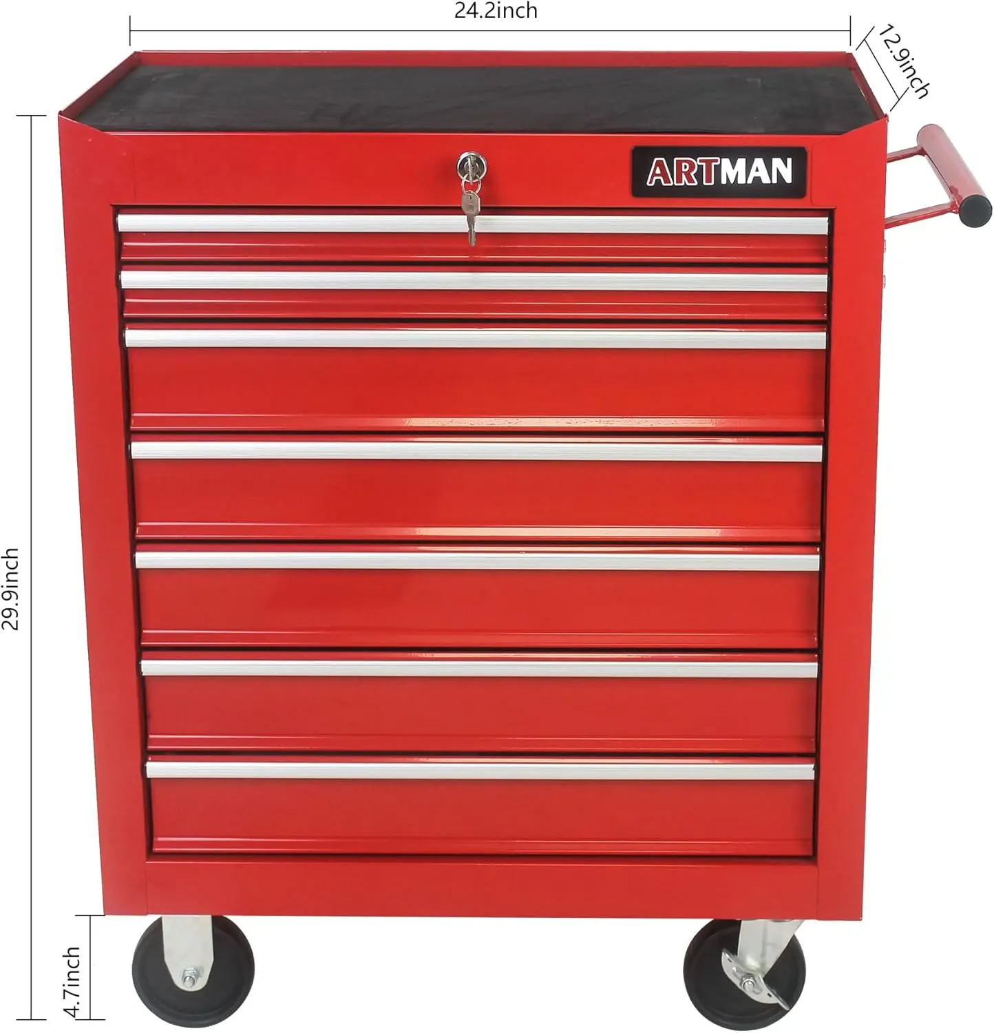 Rolling Tool Chest with 7-Drawer Tool Box, Multifunctional Cart on Wheels, Key Lock for Garage, 24.2