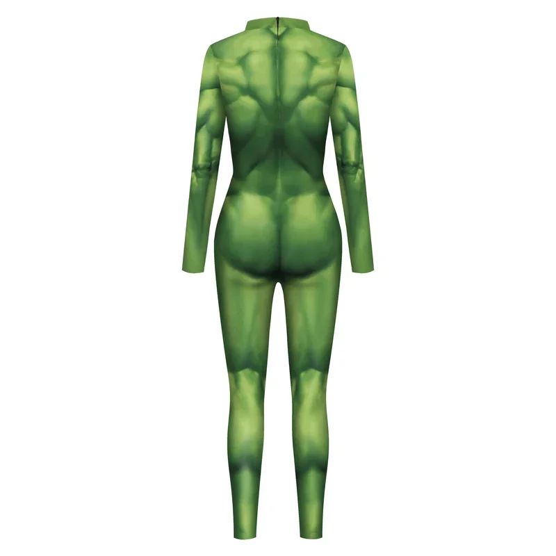 Cosplay costume Halloween carnival Purim Green muscle 3D print men jumpsuit spandex zentai bodysuit women men holiday party wear