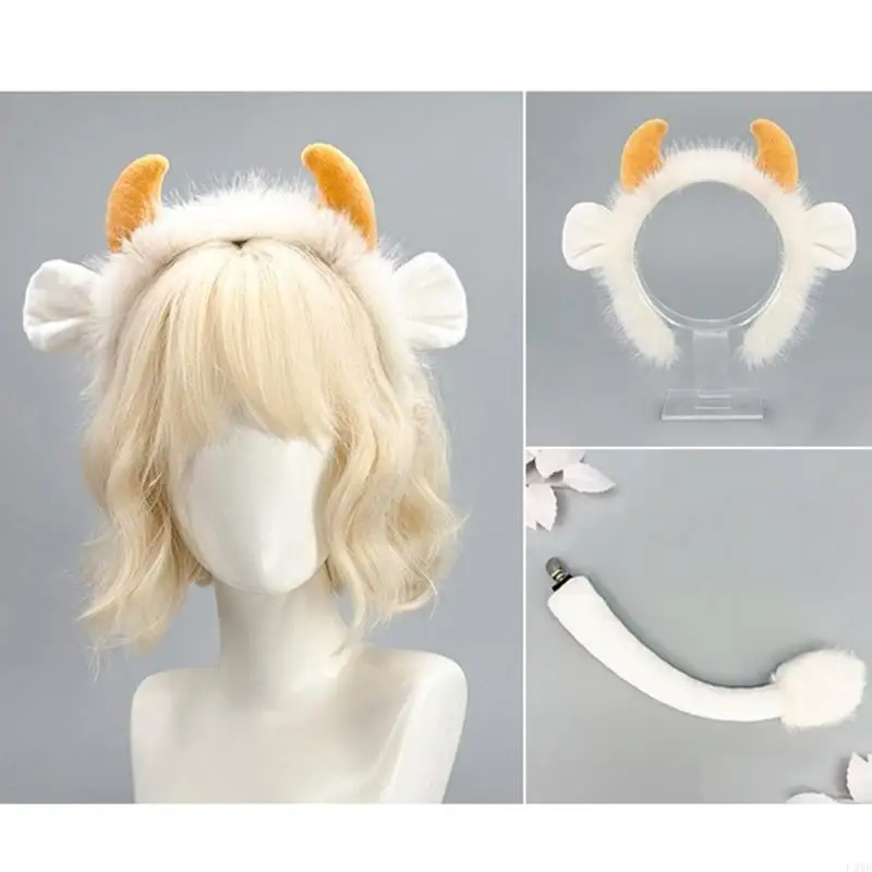 

Yak Ears and Tail Set Kids Animal Yak Costume Set Halloween Cosplay Costume F3MD