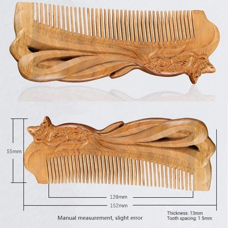 Peine de masaje de sándalo verde Natural hecho a mano, masajeador de cuero cabelludo, cepillo de cabeza de madera antiestático para mujeres y hombres