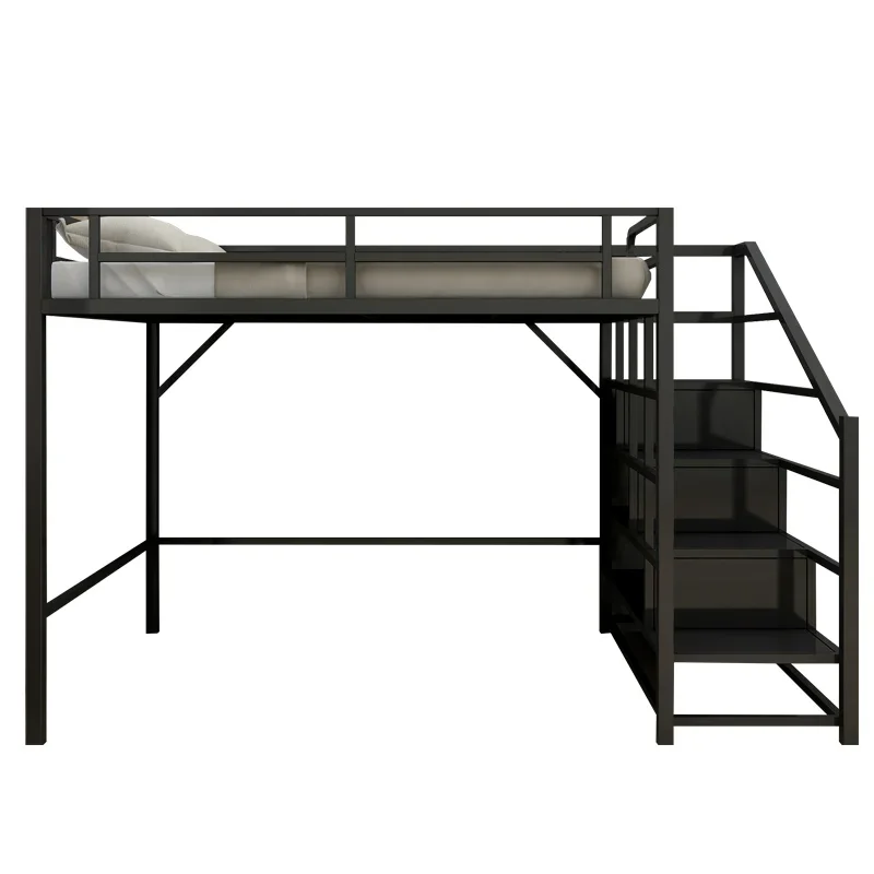 Wrought iron elevated bed sheet upper layer adult children bunk bed loft duplex second floor space saving upper