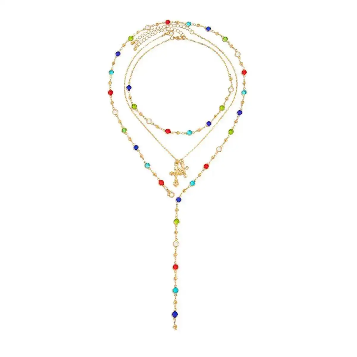 

3Pcs/Set Y2K Boho Crystal Tassel Chain Necklace Women Collares New Trend Goth Cross Pendant Choker Party Jewelry Gift
