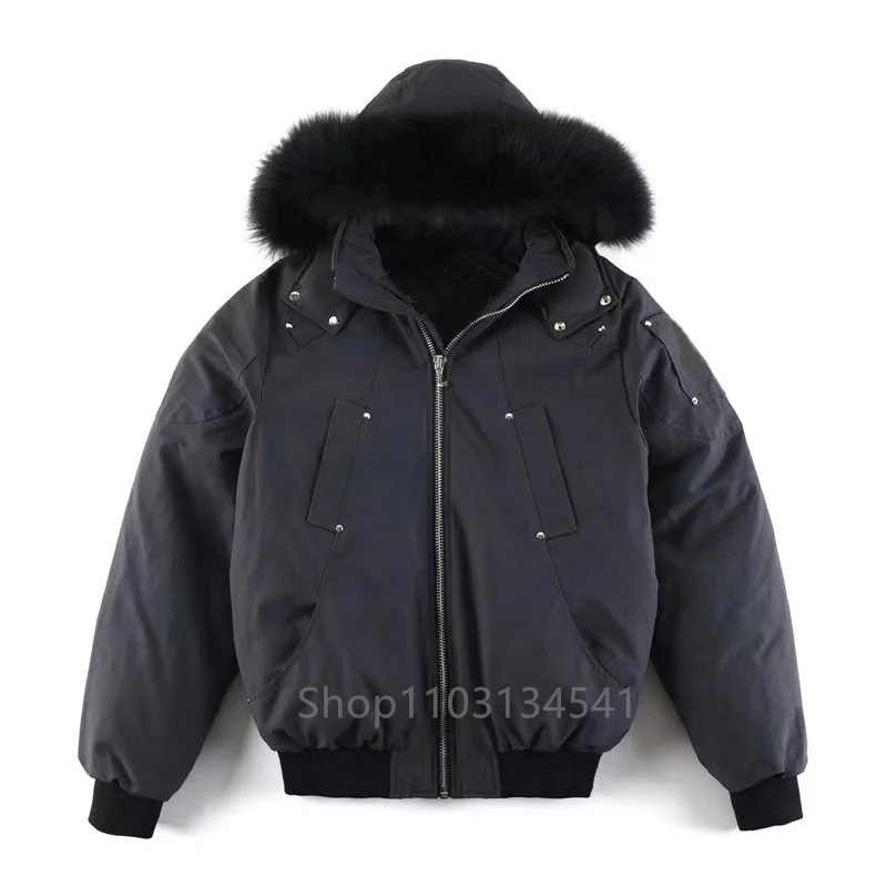 Vera pelliccia inverno uomo canadese Mooses balistico Bomber Parka piumini caldo capispalla cappotto antivento corto