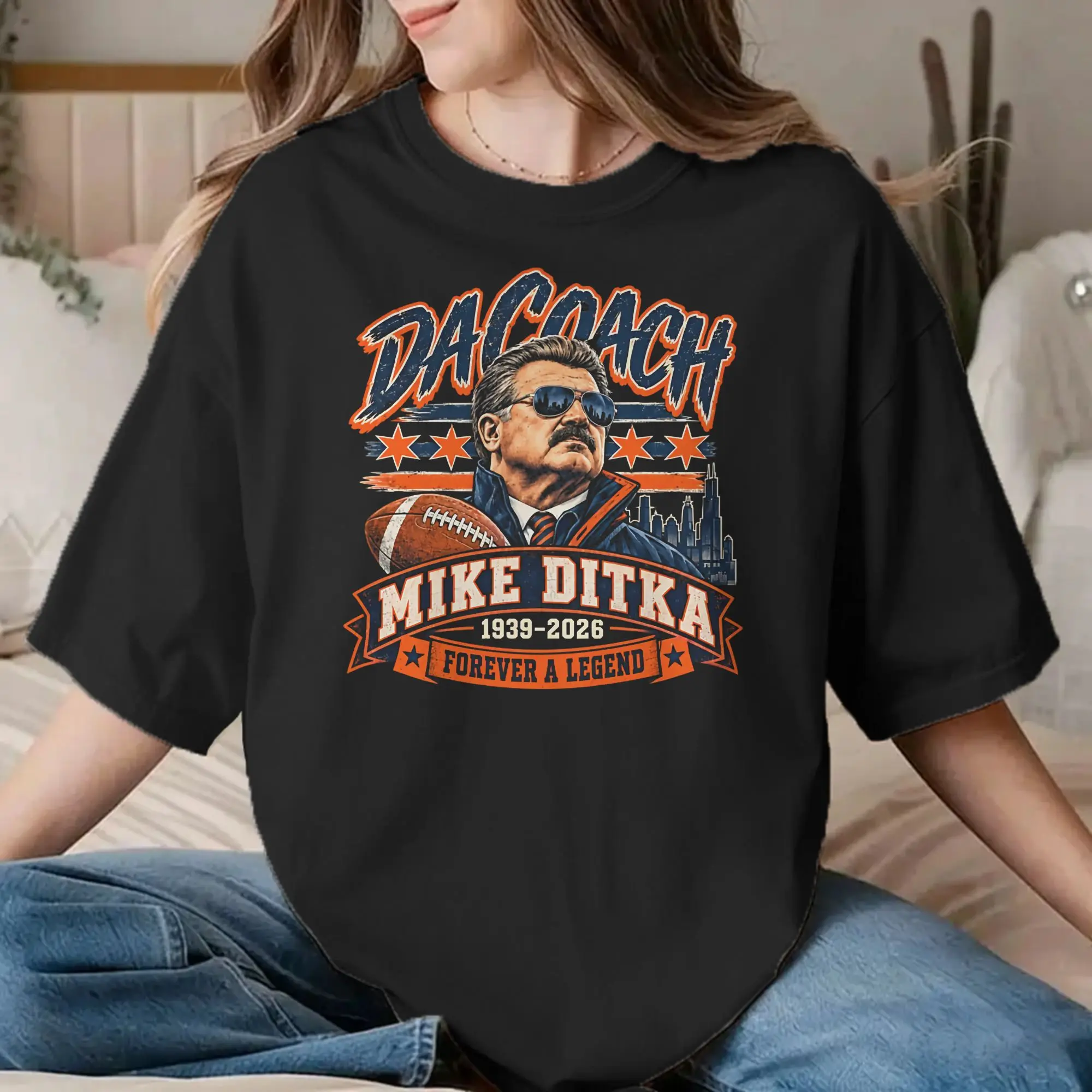 Mike Ditka Memorial T Shirt Men Women Cotton Vintage T-Shirt Round Neck  Tees Short Sleeve Clothing Printed
