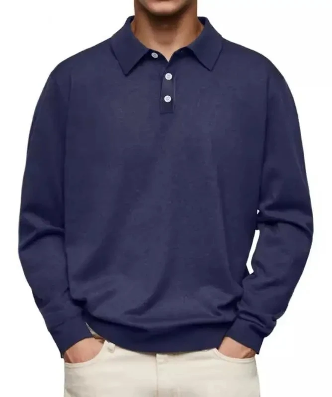 

Autumn long-sleeved V-neck button men's casual top polo shirt