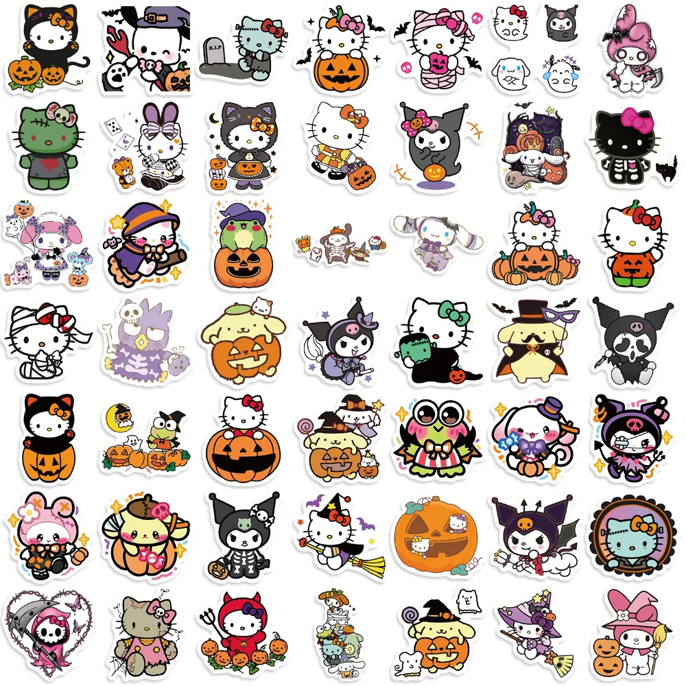 10/30/52PCS Kawaii Hello Kitty Kulomi Pumpkin Stickers Sanrio Cartoon Halloween Decoration DIY Notebook Fridge Luggage Kids Toys