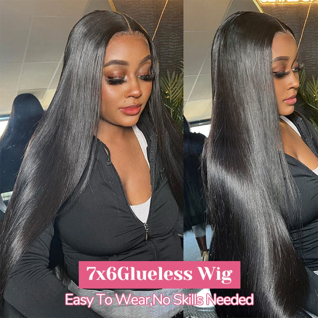 Bone Straight 7x6 Glueless Wigs Human Hair Ready To Wear Preplucked Brazilian HD 13x4 Lace Frontal Wigs For Women Natural Black