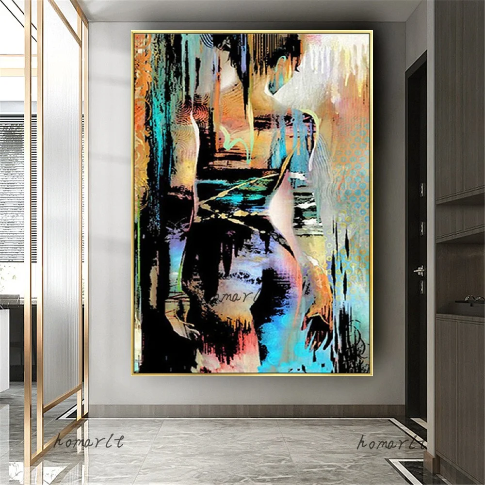 Artist Hand-Painted High Quality Abstract Portrait Naked Woman Oil Painting Beautiful Green Wall Art Abstract Girl Oil Painting