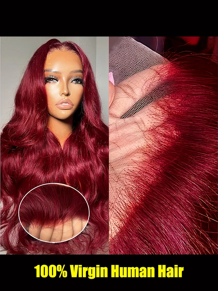 200 الكثافة 99J بورجوندي الجسم موجة 13x6 hd الدانتيل أمامي باروكة من شعر طبيعي أحمر ريمي ملون 13x4 HD الدانتيل الجبهة الباروكات 100% شعر الإنسان