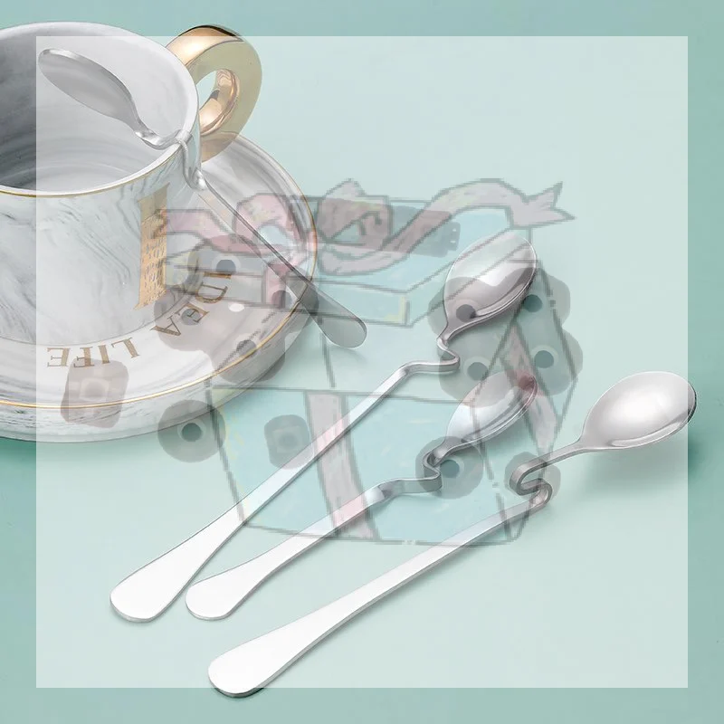 Stainless Steel S-Shaped Hanging Cup Spoon Restaurant Curved Handle Twisting Spoon Coffee Milk Dessert Tea Curved Mixing Spoons