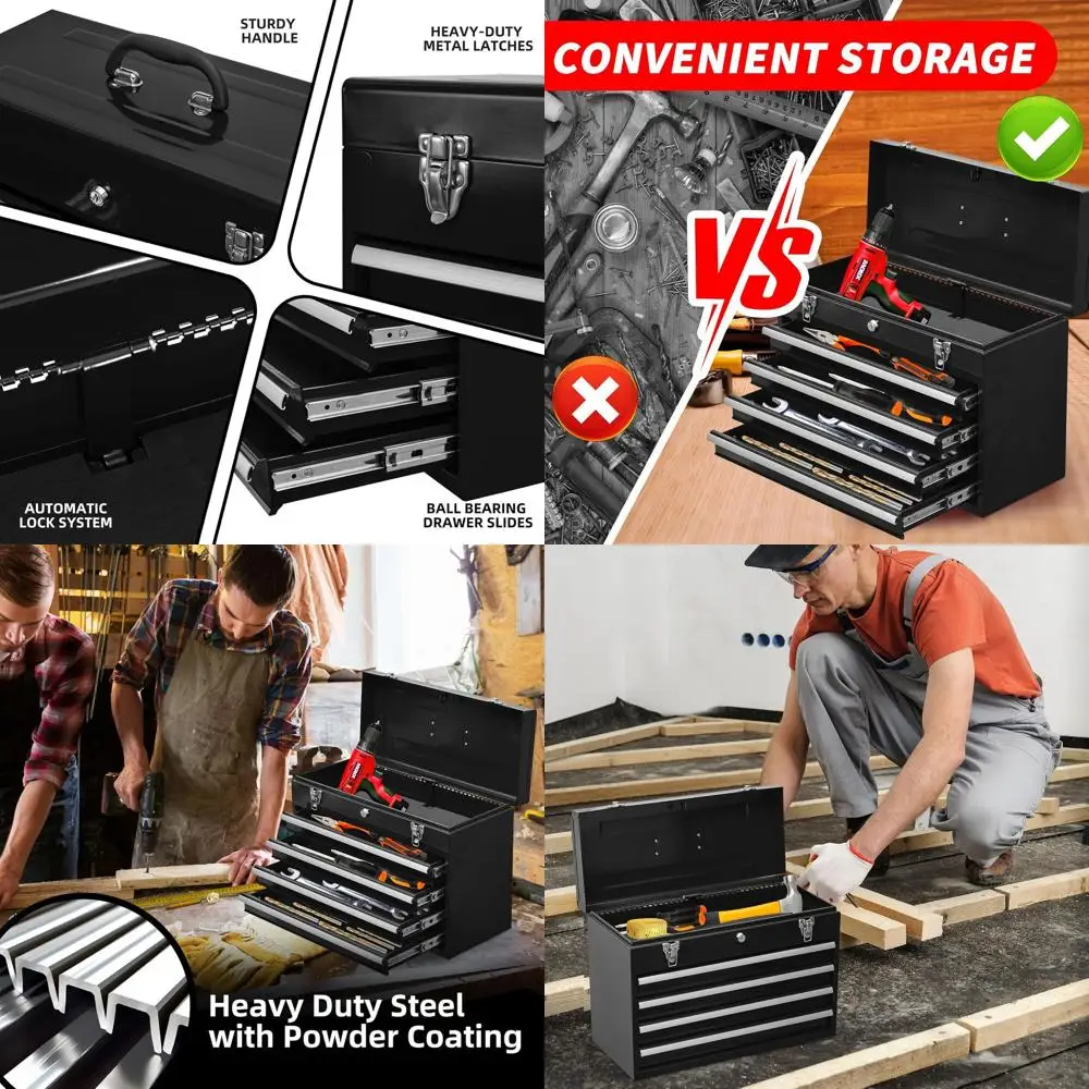 

20 Metal 4-Drawer Portable Tool Chest with Cylinder Lock, Ideal for Home and Auto Repairs