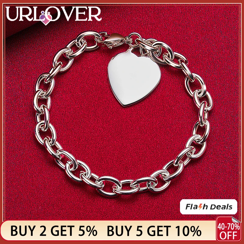 

URLOVER 925 Sterling Silver Strawberry Heart Pendant Bracelet For Women Bangles Party Birthday Gift Fashion Charm Jewelry