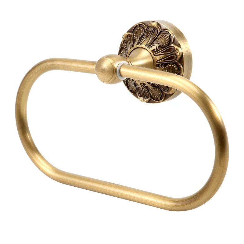 

A76K Antique Towel Ring Vintage Brass Luxury Bronze Bathroom Bath Towel Holders Wall Mounted Towel Hanger For Bath Accessory