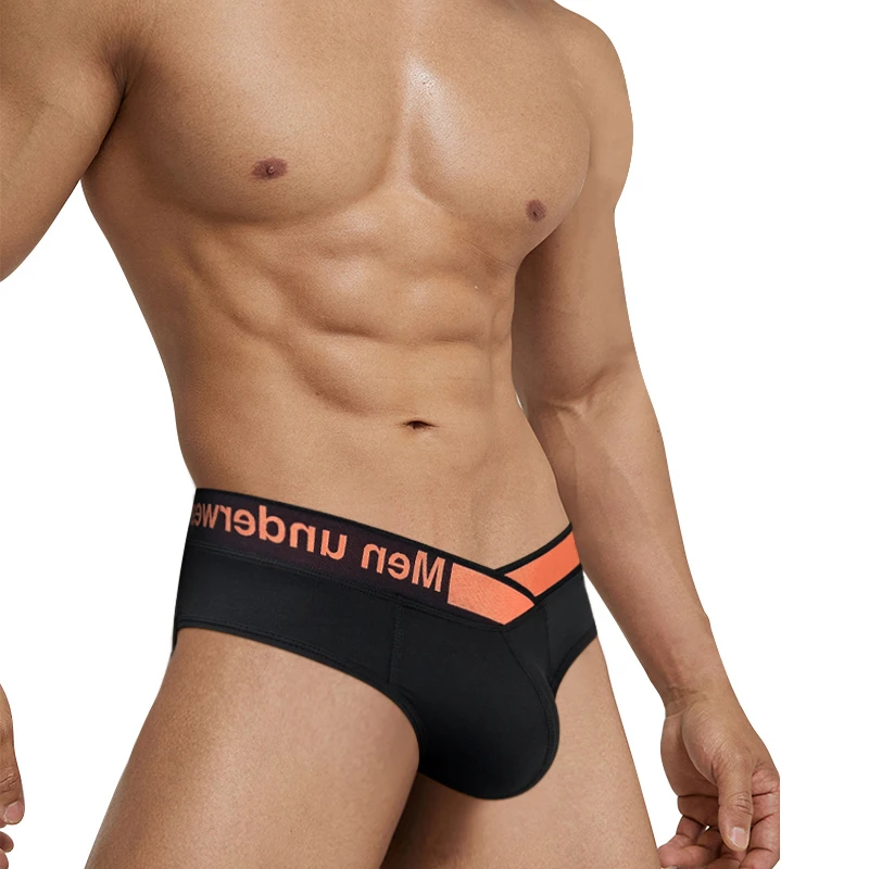 1 Pairs of Orange V-belt Briefs Sexy Gradient Laser Low Waist Comfortable Breathable Briefs Mens Underwear MP270