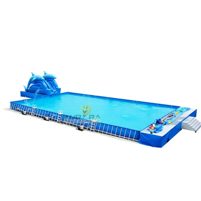 Outdoor PVC Rectangle Metal Frame Swimming Pool,steel swimming pool Above Ground Water Park Pool