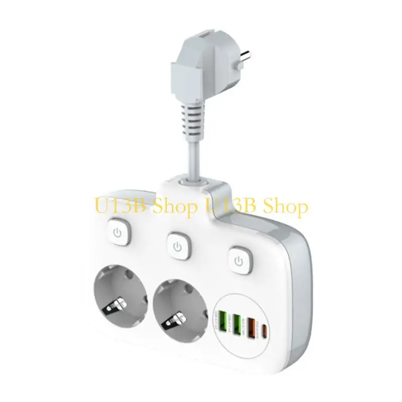 

U13B PD20W Surges Protectors Fast Charging Power Strips Flat Plug 2 Outlets 4 USB Port for Home Office Dorm Room