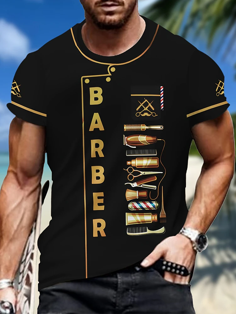 

BARBER Printed Men's Crew Neck T-shirt 2024 Summer Men's Top Street Fashion Men's T-shirt Everyday Casual Men's Short Sleeve