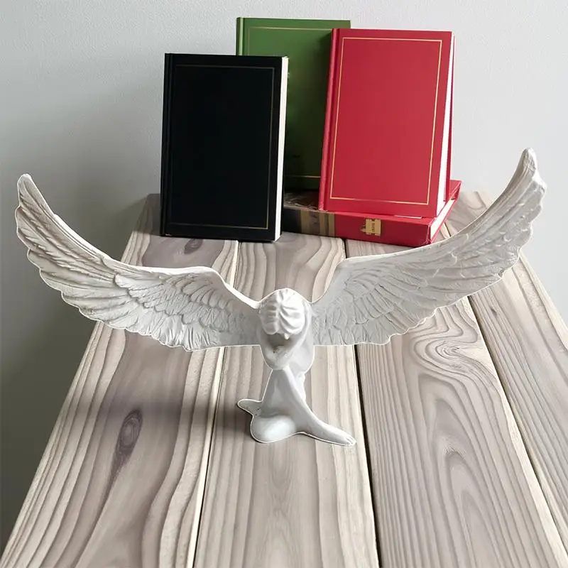 。Angel Wing Figurine Modern 3D Embrace Angel Wings Sculpture Crafts 3D Angel Wing Statue Figurine Resin Artwork Craft Home Decor