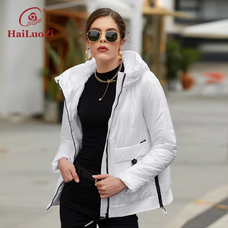 HaiLuoZi 2022 Spring New Women Jacket Fashion Side Zipper Special Design Coat Classic Quality Filler Women's Hood Parka 7089