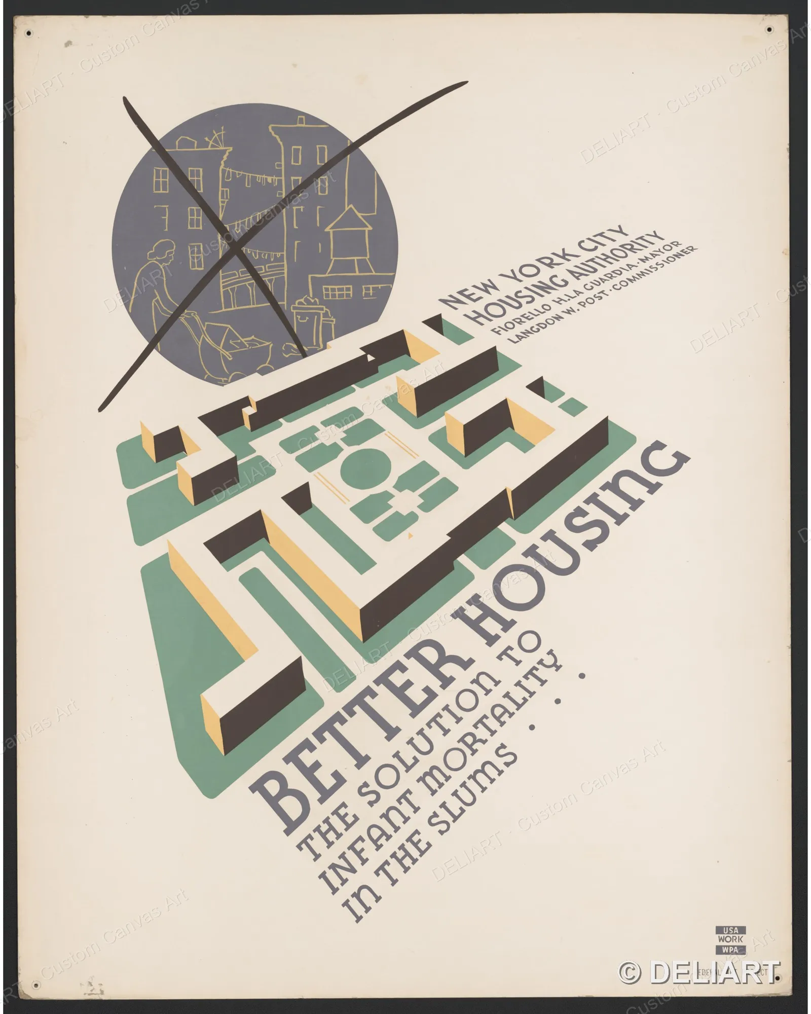 Better housing The solution to infant mortality in the slums Vintage WPA Canvas Wall Art Poster Print Retro Home Decor Unframed