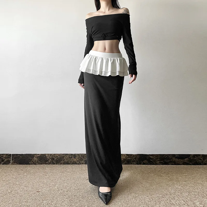 

Women's Skirt 2024 Spring and Autumn New Women's Street Fashion Sexy High Waist White Ruffle Layered Design Long Half Skirt