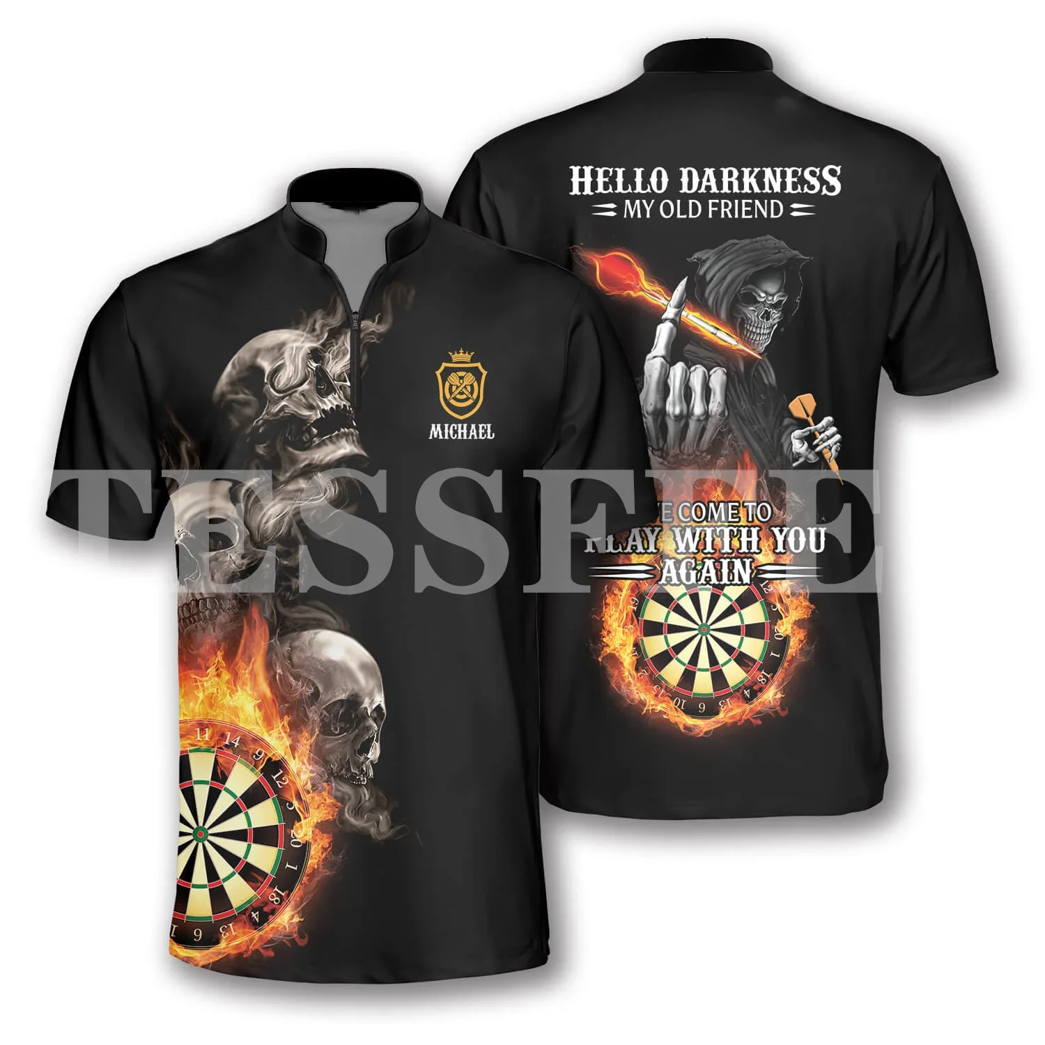 Custom Name Sports Player Darts Beer Club Tattoo 3DPrint Summer Casual Polo Zipper Shirts Streetwear Short Sleeves T-Shirts New0