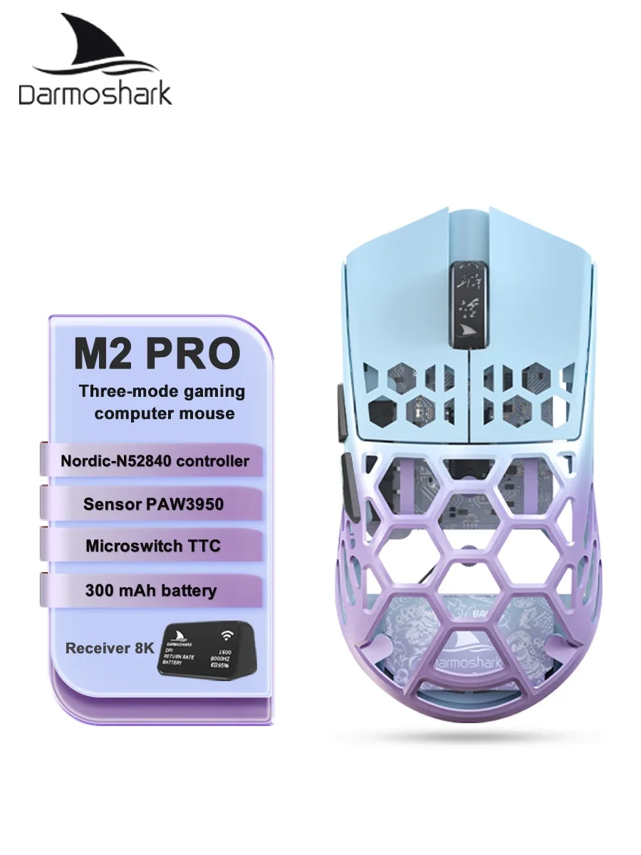 

Darmoshark M2 PRO 8K Magnesium Alloy Gaming Wireless BT Mouse N52840 PAW3950 26000 DPI 40g Optical Mice With Screen 8K Receiver