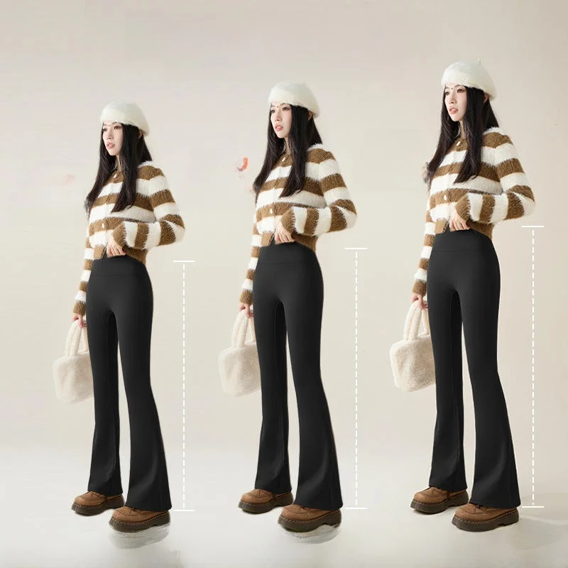 Pantalones de Yoga acampanados con forro de Fce para mujer de talla grande, pantalones largos adelgazantes de cintura alta, pantalones casuales cómodos con campana Bot