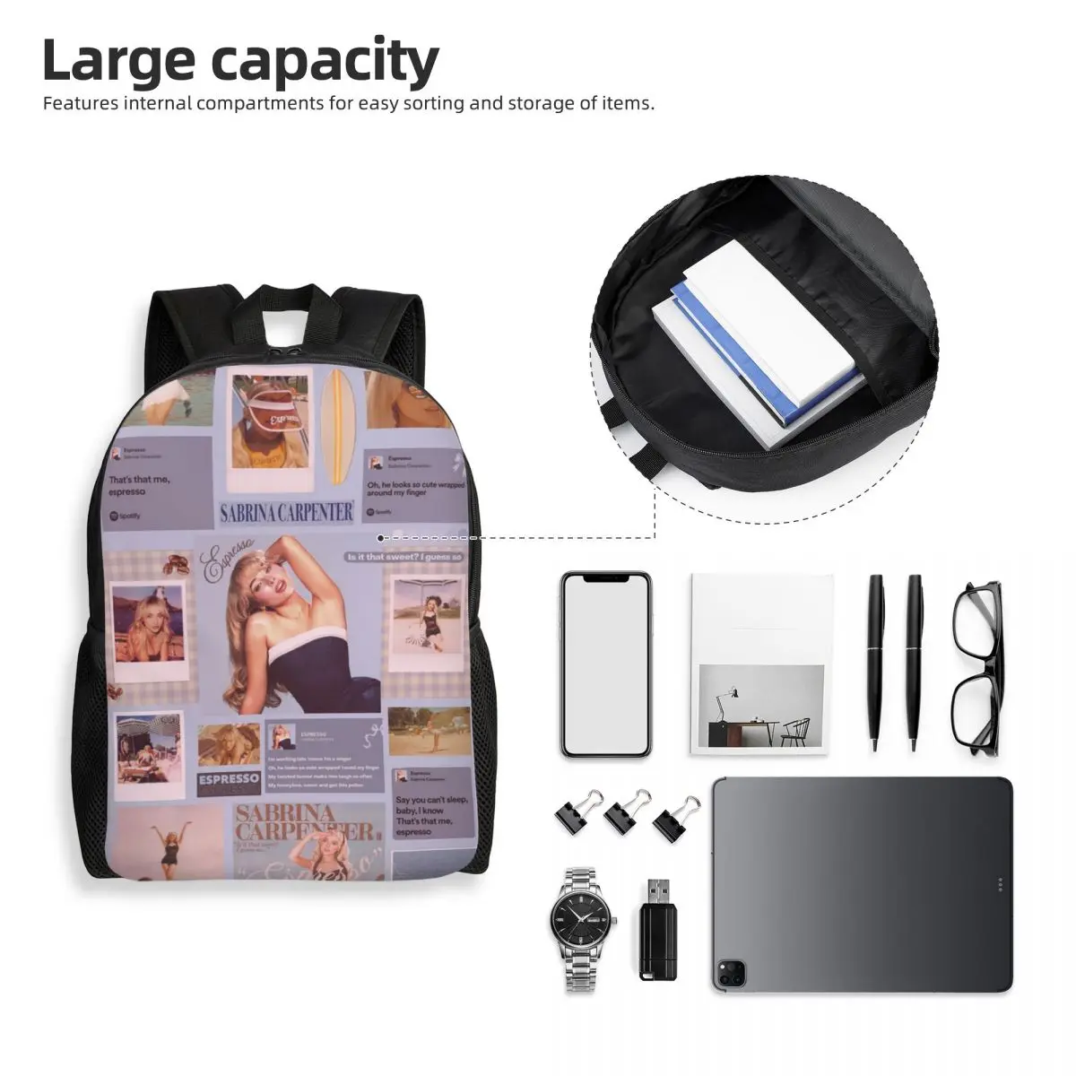 Sabrina Carpenter Espresso Backpack Student Boys Girls BookBag School Bag Computer Shoulder Bags