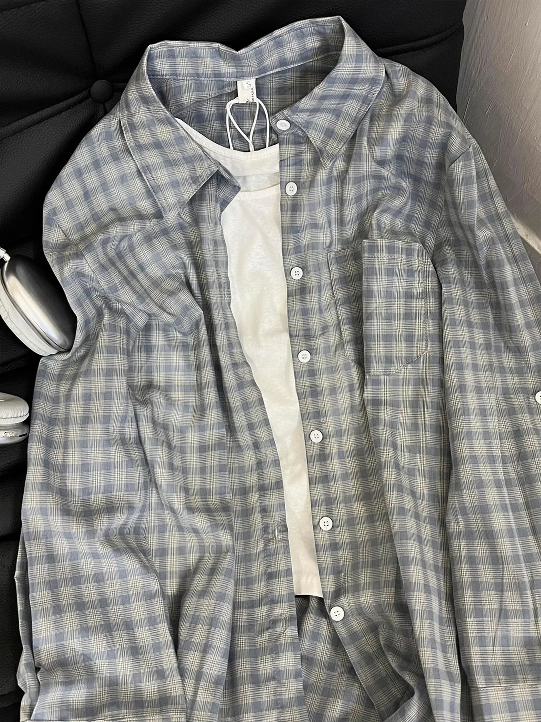 

Синяя клетчатая защита от солнца, свободная повседневная мужская и женская летняя одежда irt Lazy Sle Top, верхняя одежда для пар, дышащая длинная све