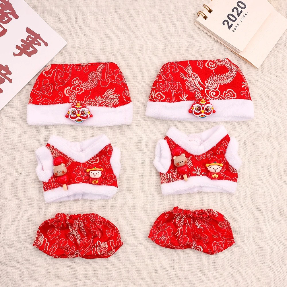 17 سنتيمتر دمية صغيرة أفخم الزي اكسسوارات Labubu السنة الجديدة تانغ دعوى معطف زهرة حمراء الصينية جنوب الأسد قبعة الملابس للدمى