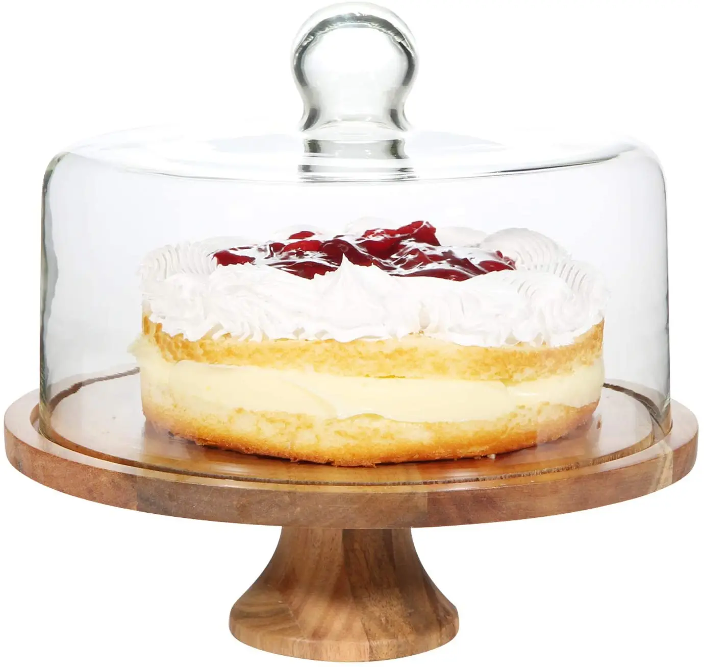 Wooden Cake Stand Serving Tray Dome Acacia Wood and Acrylic Lid Dessert Server Tray with Cover for Party and Wedding