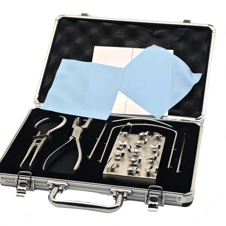 

Dental Stainless Steel Isolation Rubber Dam Kit with Punch Plier Clamp Forceps Frame Clamps Clinical Restorative Dentistry Use