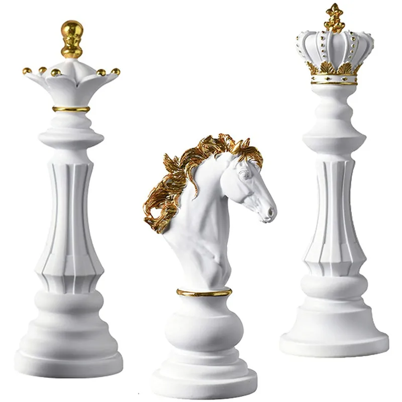 3Pcs Resin International Chess Statue Sculpture Ornament Collectible Craft Office Living Room Home Decoration Festival Gifts