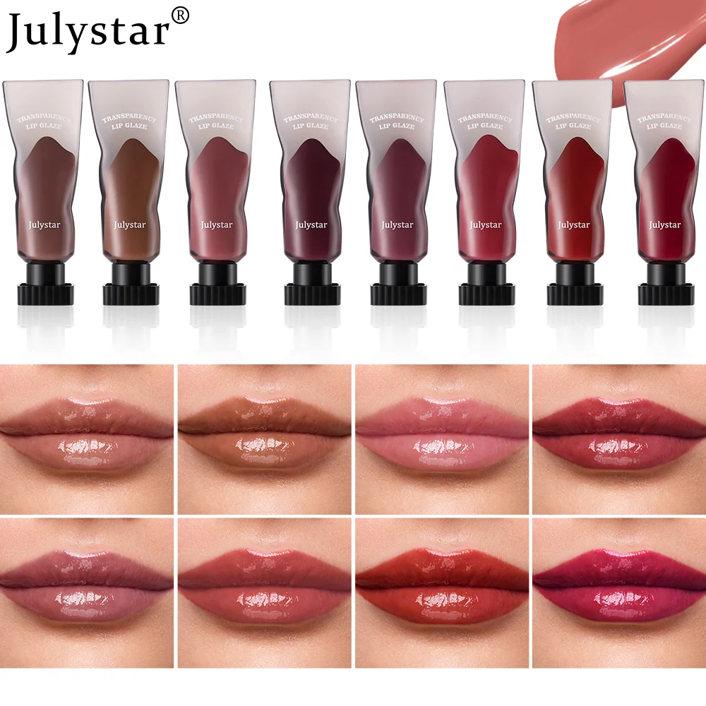 JULYSTAR 8 colors lip moisturizing hydration lipstick lip gloss mirror water light lasting easy to color hose lip glaze