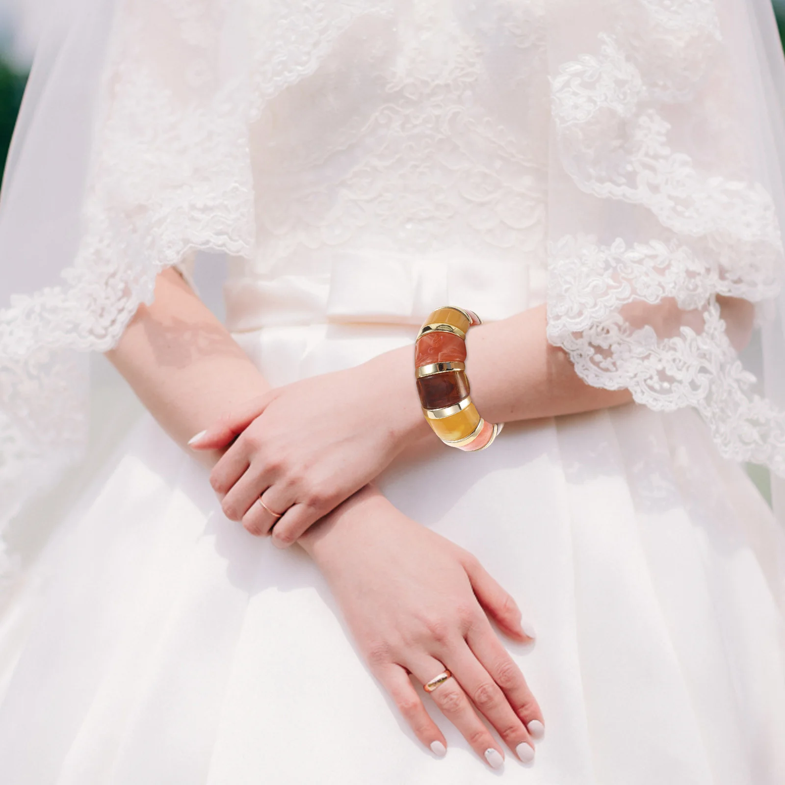 

3pcs Fashion Bracelet For Women Chunky Acrylic Geometric Bangle Wide Stretch Cuff Bohemian Jewelry Irregular Design Elastic