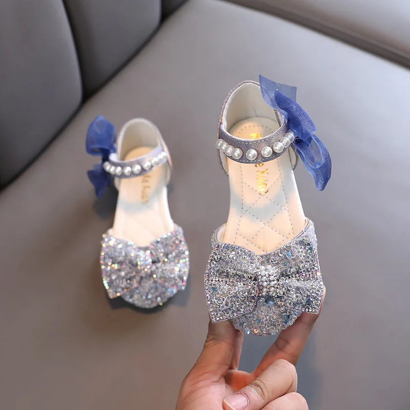 

Baby Girls Princess Sandals Sequins Pearl Bow Kids Sandals Non-slip Children Shoes Party Wedding Elegant Performance Shoes H179