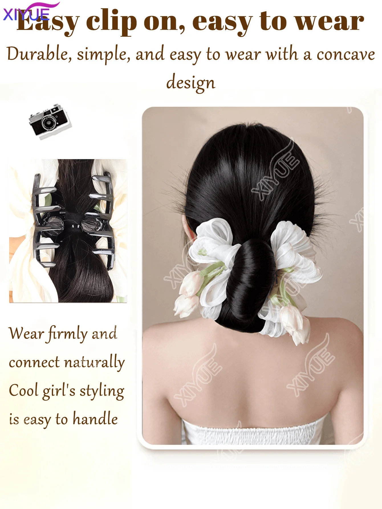 XY Synthetic Tulip Bun Ponytail Hair Natural Fluffy Claw Clip Chignon Hair For Women Lazy Bun Wig Bag Hair Accessories For Daily