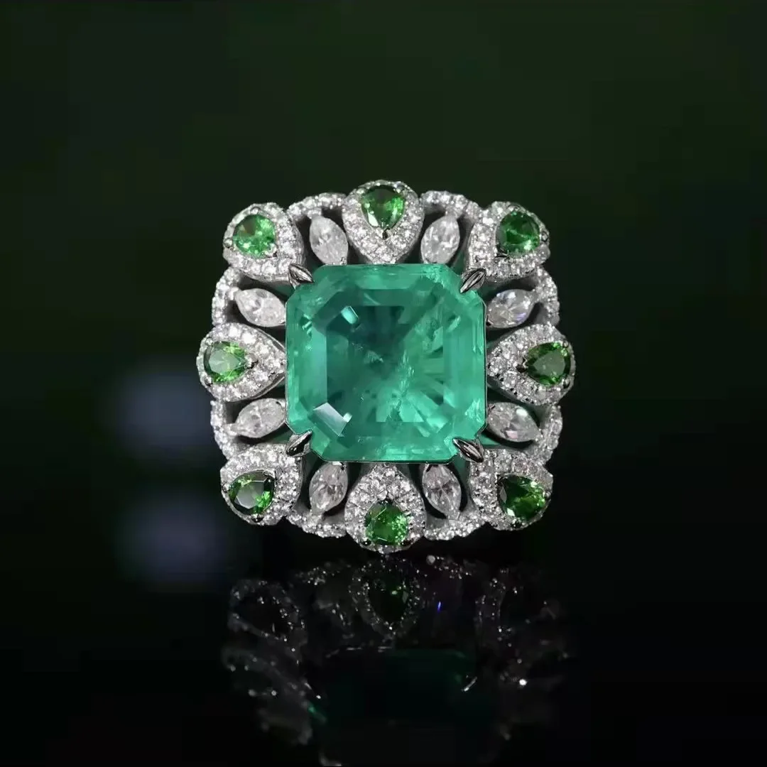 

Edwardian Vintage Green Pear and Square Flower Cocktail Rings for Women Jewelry